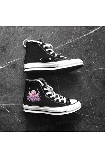 Touz Black Unisex Canvas Shoes - Pink Winged Girl and Butterflies Printed