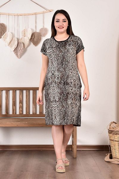 Neşeli Butik Γυναικείο φόρεμα μεγάλου μεγέθους με τσέπες Aysl59 - Μπεζ