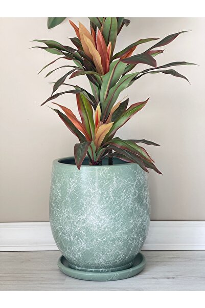 odka 10litre Armut Saksı Tabaklı Yükseklik:25cm Çap:20cm Mia Mint Yeşili Merm...