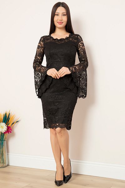 PULLIMM Sleeve Flounced Short Lace Evening Dress 13034