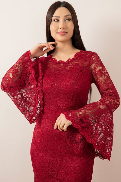 PULLIMM Rochie de seară scurtă din dantelă cu mâneci 13034