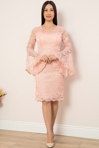 PULLIMM Sleeve Flounced Short Lace Evening Dress 13034