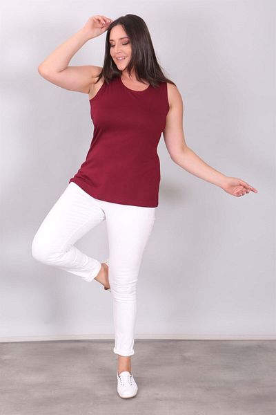 SERTUĞ Wide Strap Basic Claret Red Blouse