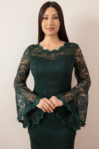 PULLIMM Sleeve Flounced Short Lace Evening Dress 13034