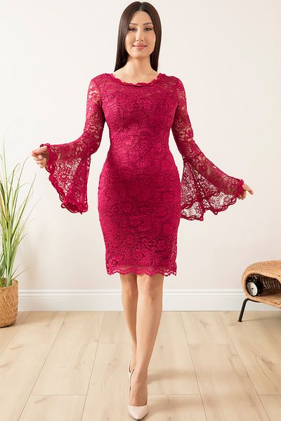 PULLIMM Rochie de seară scurtă din dantelă cu mâneci 13034