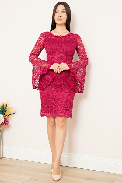 PULLIMM Коротка мереживна вечірня сукня з рукавами 13034