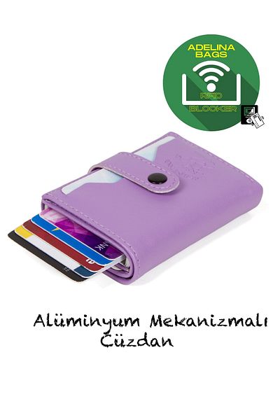 Newish Adelina Lila Nova Leather Mechanism Snap Card Holder Wallet (7CMX10CM)