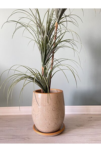 odka 40litre Armut Saksı Tabaklı Yükseklik:40cm Çap:32cm Lily Taş Gold-beyaz ...