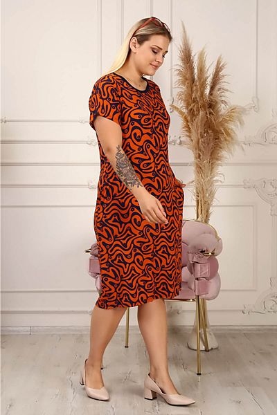 Neşeli Butik Plus Size Orange Viscose Dress with Pockets, Aysl45