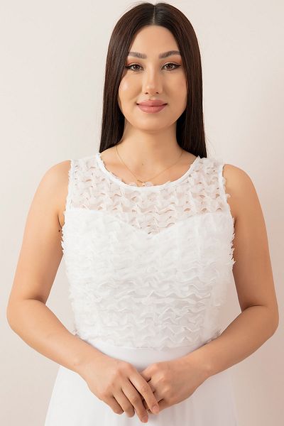 PULLIMM Rochie de seară lungă albă cu mâneci zero 13341