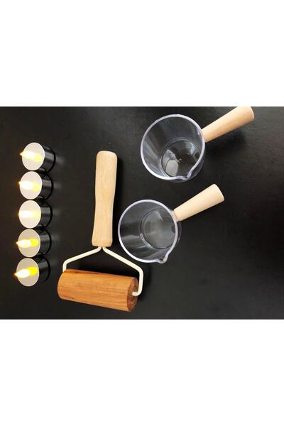 DİBA AVM 1 Piece Wooden Handle Roller Dough Opener Roller Rolling Pin 2 Pieces Bamboo Handle Mica Mini Sauce Bowl