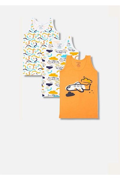 ÇamaşırcımShop Airplane Printed Assortment Lycra Combed Cotton Boys' 3-Pack Athlete