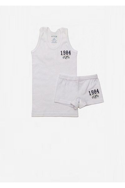 ÇamaşırcımShop 100% Cotton Printed Boy's White Athlete Boxer Suit