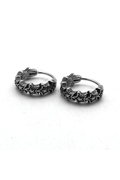 Viking Yıldız İşlemeli Modern Tasarım Geçirmeli Halka 316l Çelik Erkek Küpe