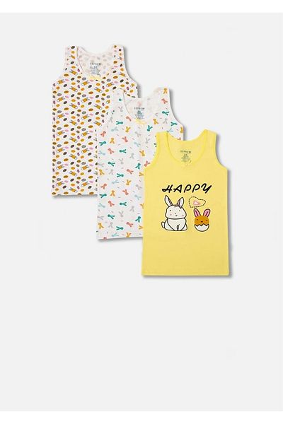 ÇamaşırcımShop Rabbit and Chick Pattern Printed Thick Strap Girl's 3-Piece Athlete Set