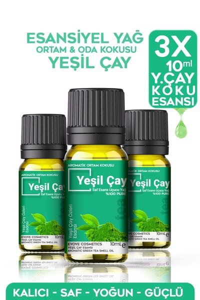 Evove Cosmetics Esansiyel Yağ Yeşil Çay Oda Kokusu 3 Adet 10ml Set Aromatik B...