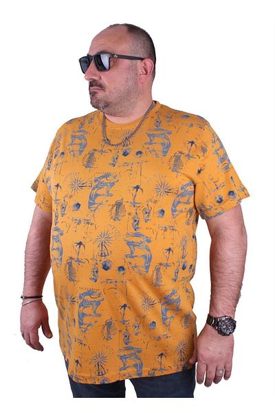 MocGrande Plus Size Crew Neck T-Shirt Compass 23151 Mustard