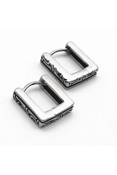 Viking Aztec Embroidered Mosaic Square Hoop Vintage Snap-On 316l Steel Men's Earrings