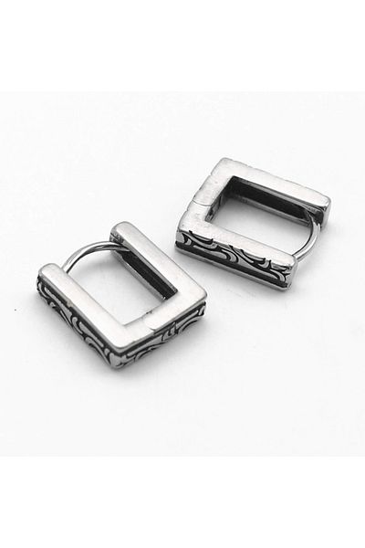 Viking Aztec Embroidered Mosaic Square Hoop Vintage Snap-On 316l Steel Men's Earrings