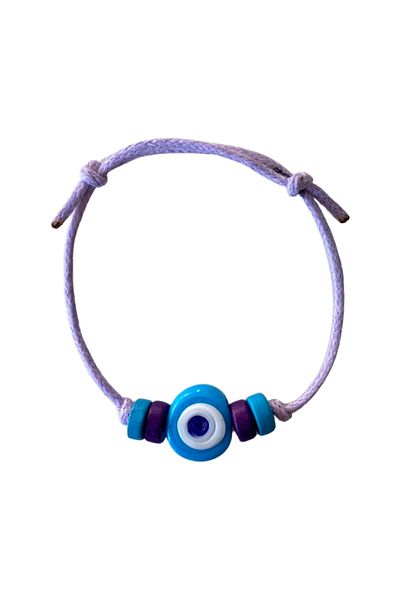 TAKI BY EKİN Dark Blue Glass Evil Eye Beaded, Wooden Beaded Baby/Child/Adult Bracelet