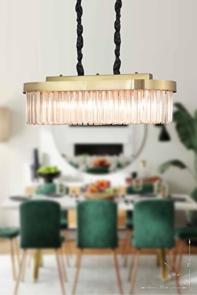 Avizemoda Desina 70x30'luk Kristal Taşlı Lüks Yemek Masası Üstü Avize - (eski...