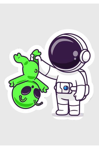 MegaSticker 13x13 cm Astronaut și extraterestru autocolant pentru mașină, motocicletă, cască, laptop și sticlă