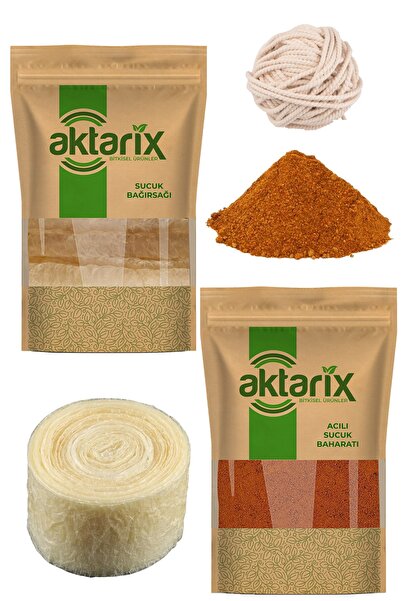 aktarix 3 Kg Kıyma Için Evde Sucuk Yapma Seti Bağırsak Acılı 225 Gr Baharat Harcı Ve Bağlama Ipi