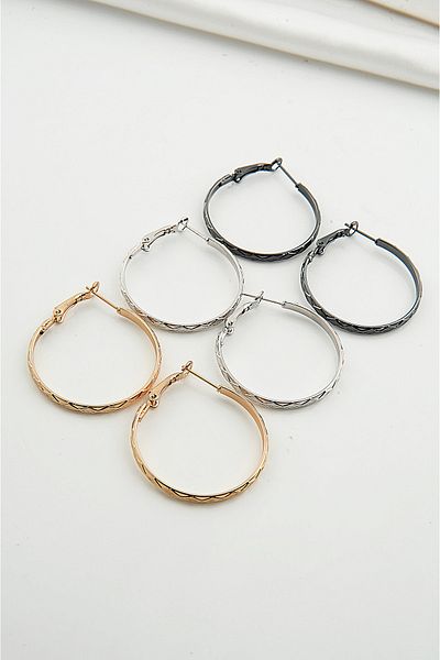 EUROMODA Set of 3 Special Patterned Hoop Earrings