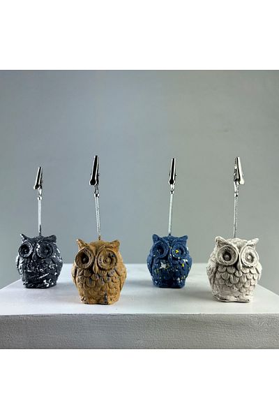 oasis decoration Gray Light Brown Gray Blue Antique Owl 4-Piece Note Holder Set