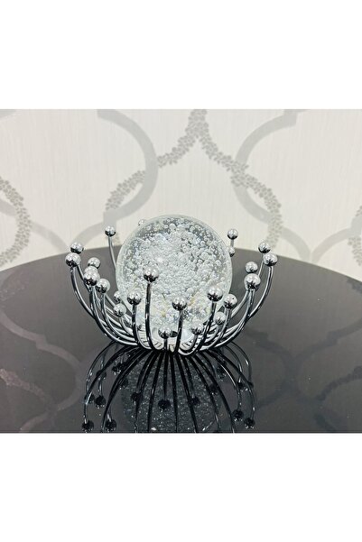 Furkan Dekoratif Metal Damlalı Cam Küre Gümüş Obje