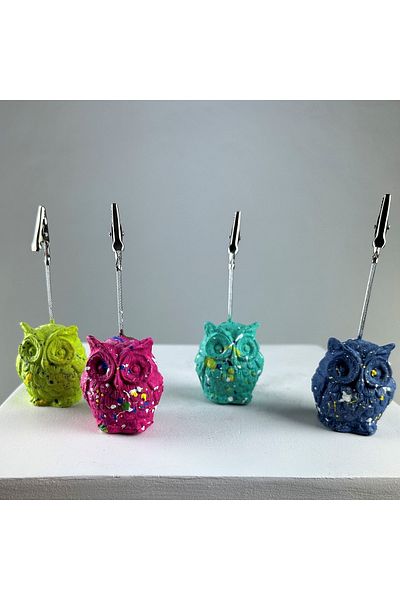 oasis decoration Fuchsia Ice Green Gray Blue Owl 4-Piece Note Holder Set