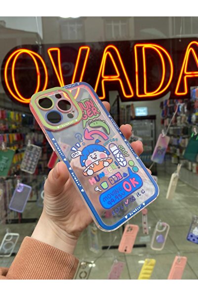 OVADA Iphone 14 Pro Kamera Korumalı Çizgi Film Karakterli Şeffaf Kılıf
