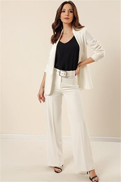 Canseven Fashion Beli Kemerli Bol Paça Yüksek Bel Kumaş Pantolon