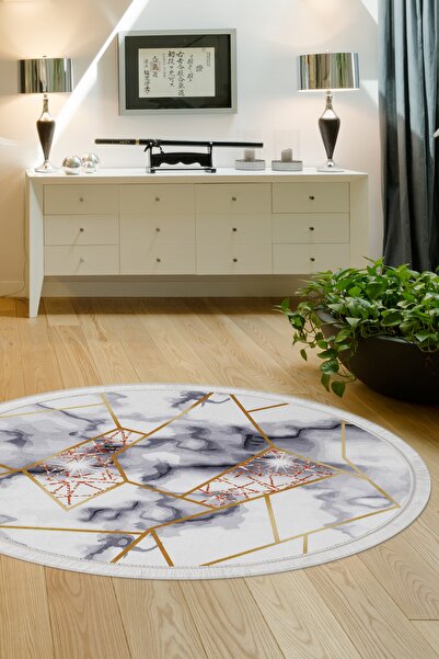 Dijidekor سجادة حمام مستديرة رقمية مهدبة من الكريستال الذهبي قابلة للغسل مقاس...