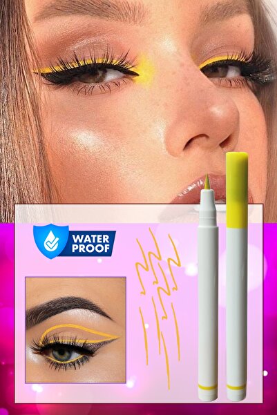 Uniquem Sarı Ultra Ince Uçlu Likit Kalem Eyeliner Sürülebilir Makyaj Göz Su G...