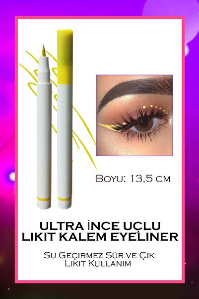 Uniquem Sarı Ultra Ince Uçlu Likit Kalem Eyeliner Sürülebilir Makyaj Göz Su Geçirmez