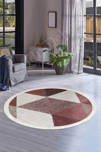 Dijidekor سجادة حمام K1270 متعددة الأهداب مستديرة رقمية قابلة للغسل مقاس 80x80