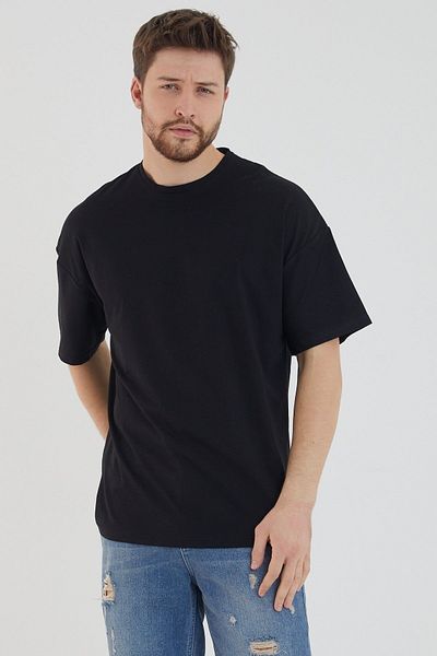 DEEPSENCE Men's Oversize Plain T-shirt Cotton Fabric Black Color