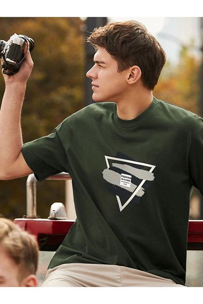 ORLONTEX Μπλουζάκι Unisex Green Triangle με στάμπα Oversize