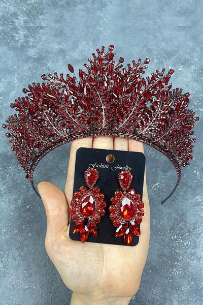 FdayAksesuar Set de coroană de mireasă brodată cu mărgele Naaerro cu frunze r...