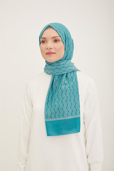 Armine Trend Acacia 1 Βαμβακερό Μικτό Σάλι Γεωμετρικό Σχέδιο Νερό Πράσινο