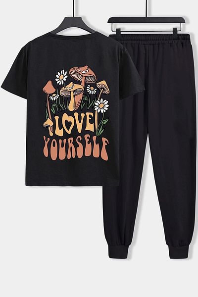 Trend Sizde Σετ φόρμας Unisex Love Yourself Printed Top Bottom Set