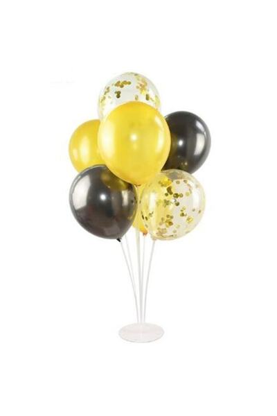 PARTİ SEPETİ مجموعة حامل بالون أسود أصفر شفاف