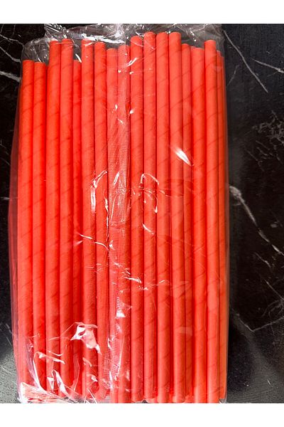 Pars Paper Straws Red 100 Pieces 8 Mm *24 Cm - Nature Friendly Recyclable Paper Straws - Thick Straws
