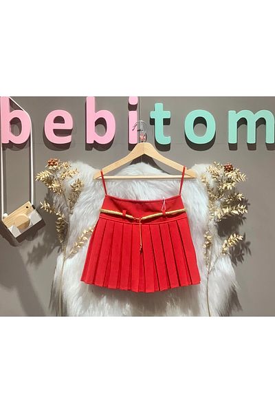 bebitomkids 5-8 Years Girl Pleated Belted Skirt