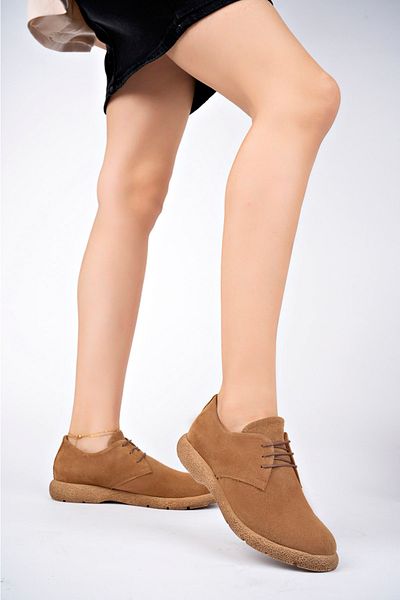 Deripabuc Genuine Leather Tan Suede Women's Leather Casual Shoes Trc-cld1