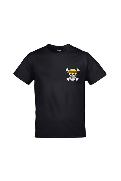 Orijin Tekstil One Piece Monkey D. Luffy Silhouette Μπροστινό πίσω εμπριμέ μαύρο μπλουζάκι Unisex