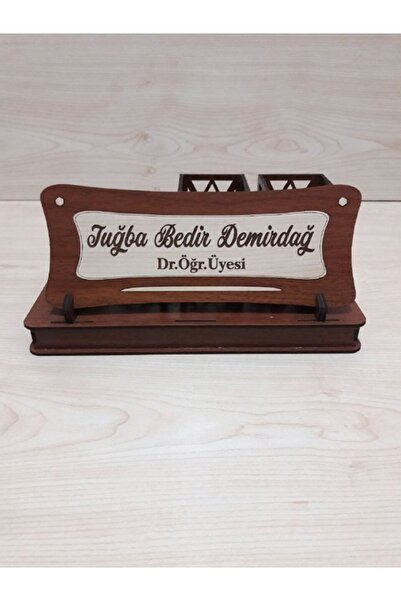 Ağaçistan Hediyelik Kişiye Özel Ahşap Masa Isimliği Kalemlik Ve Kartlık