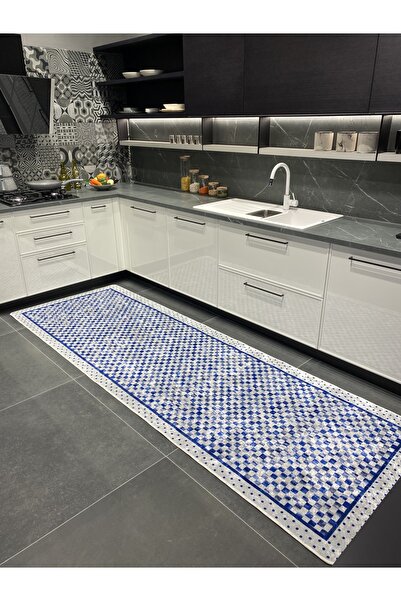 Brillant Robert Dama Desen Leke Tutmaz Mutfak Halı Yolluk - Mavi