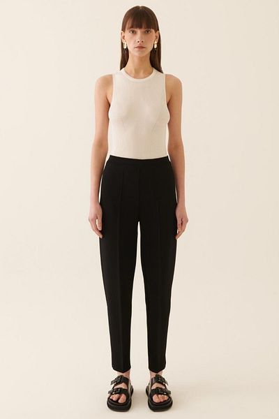 Perspective Illas Regular Fit knöchellange Strickhose für Damen mit hoher Taille und schwarzer Farbe
